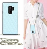 Voor Samsung Galaxy S9 + Elegant Rhombic Pattern Microfiber Leather + TPU Shockproof Case met Crossbody Strap Chain (Blauw)