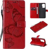 Voor OPPO A94 5G / F19 Pro / Reno 5F Geperst afdrukken Vlinderpatroon Horizontale flip PU lederen tas met houder & kaartsleuven & portemonnee & lanyard (rood)