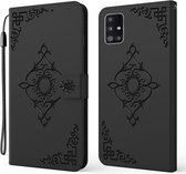 Voor Samsung Galaxy A51 5G Reliëf Fortuin Bloem Patroon Horizontale Flip Lederen Case met Houder & Kaartsleuf & Portemonnee & Lanyard (Zwart)