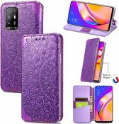 Voor OPPO A94 5G / F19 Pro / Reno5 Z Blooming Mandala Reliëfpatroon Magnetisch horizontaal Flip lederen tas met houder & kaartsleuven & portemonnee (paars)