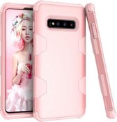 Voor Samsung Galaxy S10 + siliconen in contrastkleur + schokbestendige pc-hoes (roségoud)