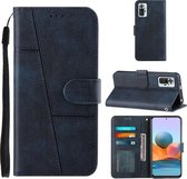 Voor Xiaomi Redmi Note 10 Pro / Note 10 Pro Max Stiksels Kalfsstructuur Gesp Horizontale Flip Leren Case met Houder & Kaartsleuven & Portemonnee & Lanyard (Blauw)