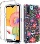 Voor Samsung Galaxy A01 2 in 1 hoog transparant geverfd schokbestendig PC + TPU beschermhoes (klein bloemen)