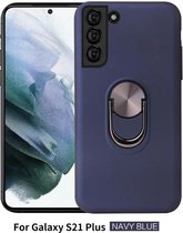 Voor Samsung Galaxy S21 + 5G 360 roterende multifunctionele stent pc + TPU-hoes met magnetische onzichtbare houder (marineblauw)