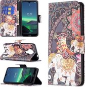 Voor Nokia 1.4 Gekleurde Tekening Patroon Horizontale Flip Leren Case met Houder & Kaartsleuven & Portemonnee (Bloemen Olifant)