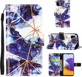 Voor Samsung Galaxy A22 5G marmeren stiksels horizontale flip PU lederen tas met houder & kaartsleuven & portemonnee & lanyard (marineblauw)