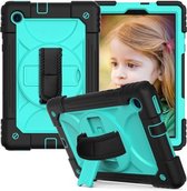 Voor Lenovo Tab M10 Plus 10.3 Schokbestendige pc + siliconen combinatiebehuizing met houder & draagriem & schouderriem (zwart + mintgroen)
