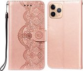 Flower Vine Embossing Pattern Horizontale Flip Leather Case met Card Slot & Holder & Wallet & Lanyard Voor iPhone 11 Pro (Rose Gold)