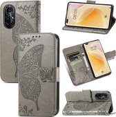 Voor Huawei Nova 8 Pro Vlinder Liefde Bloem Reliëf Horizontale Flip Leren Case met Beugel & Kaartsleuf & Portemonnee & Lanyard (Grijs)