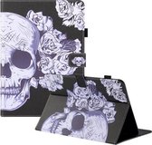 Universele gekleurde tekening horizontale flip PU lederen tas met houder & kaartsleuven & portemonnee, specificatie: 7 inch (bloemenschedel)