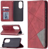 Voor Huawei P50 Rhombus Texture Horizontale Flip Magnetische Leren Case met Houder & Kaartsleuven (Rood)