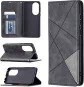 Voor Huawei P50 Rhombus Texture Horizontale Flip Magnetische Leren Case met Houder & Kaartsleuven (Zwart)