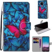 Voor Nokia 5.4 Gekleurde Tekening Cross Textuur Horizontale Flip PU Lederen Case met Houder & Kaartsleuven & Portemonnee & Lanyard (Blauw Rood Vlinder)