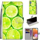 Voor Samsung Galaxy A32 4G / A32 Lite Gekleurde Tekening Cross Textuur Horizontale Flip PU Lederen Case met Houder & Kaartsleuven & Portemonnee & Lanyard (Groene Citroen)