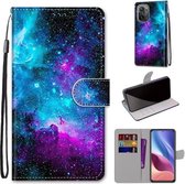 Voor Xiaomi Redmi K40 / K40 Pro / K40 Pro + Gekleurde Tekening Cross Texture Horizontale Flip PU Lederen Case met Houder & Kaartsleuven & Portemonnee & Lanyard (Paars Groene Sterrenhemel)