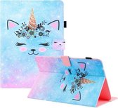 Universele gekleurde tekening horizontale flip PU lederen tas met houder en kaartsleuven en portemonnee, specificatie: 8 inch (Smiley Cat)