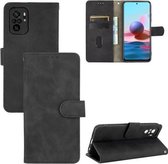 Voor Geschikt voor Xiaomi Redmi Note 10 Effen Kleur Huidgevoel Magnetische Gesp Horizontale Flip Kalfsstructuur PU Lederen Case met Houder & Kaartsleuven & Portemonnee (Zwart)