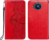 Voor Nokia 8.3 5G Flower Vine Embossing Pattern Horizontale Flip Leather Case met Card Slot & Holder & Wallet & Lanyard (Red)