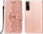 Voor LG Stylo 7 5G Flower Vine Embossing Pattern Horizontale Flip Leather Case met Card Slot & Holder & Wallet & Lanyard (Rose Gold)