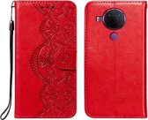 Voor Nokia 5.4 Flower Vine Embossing Pattern Horizontale Flip Leather Case met Card Slot & Holder & Wallet & Lanyard (Red)
