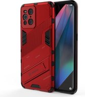 Voor OPPO Find X3 Punk Armor 2 in 1 PC + TPU schokbestendig hoesje met onzichtbare houder (rood)