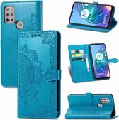 Voor Motorola Moto G30 / G10 Mandala Bloem Reliëf Horizontale Flip Leren Case met Beugel / Kaartsleuf / Portemonnee / Lanyard (Blauw)