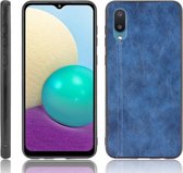 Voor Samsung Galaxy A02 / M02 Schokbestendig Naaien Koe Patroon Huid PC + PU + TPU Case (Blauw)