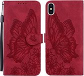 Retro Skin Feel Butterflies Embossing Horizontale Flip Leather Case met houder & kaartsleuven & portemonnee voor iPhone X / XS (rood)