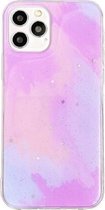 Waterverf glitterpatroon schokbestendig TPU beschermhoes voor iPhone 11 Pro Max (paars rood)
