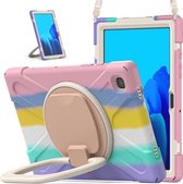 Voor Samsung Galaxy Tab A7 10.4 (2020) T500 / T505 siliconen + pc-beschermhoes met houder en schouderriem (kleurrijk roze)