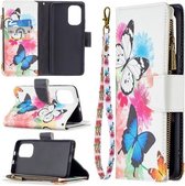 Voor Xiaomi Mi 11i / Poco F3 / Redmi K40 / K40 Pro Gekleurde Tekening Patroon Rits Horizontale Flip Leren Case met Houder & Kaartsleuven & Portemonnee (Twee Vlinders)