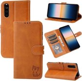 Voor Sony Xperia 10 III Reliëf Gelukkig Kat Patroon Horizontale Flip Lederen Case met Houder & Kaartsleuven & Portemonnee (Geel)