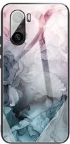 Voor Xiaomi Redmi K40 / K40 Pro / K40 Pro + beschermhoes van abstract marmerpatroonglas (abstract lichtroze)