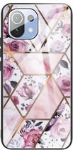 Voor Geschikt voor Xiaomi Mi 11 Lite Abstract Marble Pattern Glass beschermhoes (Rhombus Rose)