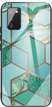 Voor Samsung Galaxy A02s (EU-versie) Beschermhoes met abstract marmerpatroonglas (ruitgroen)