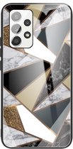 Voor Samsung Galaxy A72 5G / 4G Abstract Marble Pattern Glass beschermhoes (Rhombus Golden)