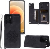 Voor Xiaomi Redmi Note 10 Mandala reliëf PU + TPU-hoesje met houder & kaartsleuven & fotolijst & riem (zwart)