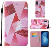 Voor Motorola Moto E7 Power Cross Texture Painting Pattern Horizontale Flip Leren Case met Houder & Kaartsleuven & Portemonnee & Lanyard (Roze Ruit)