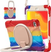 Siliconen + pc-beschermhoes met houder en schouderriem voor iPad mini 5/4 (regenboogrood)