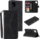 Voor Samsung Galaxy A12 Stiksels Kalf Textuur Horizontale Flip Lederen Case met Houder & Kaartsleuven & Portemonnee (Zwart)