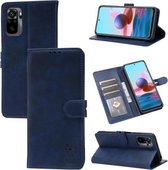 Voor Xiaomi Redmi Note 10 5G Reliëf Gelukkig Kat Patroon Horizontale Flip Lederen Case met Houder & Kaartsleuven & Portemonnee (Blauw)