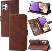 Voor Samsung Galaxy A32 5G Reliëf Gelukkig Kat Patroon Horizontale Flip Lederen Case met Houder & Kaartsleuven & Portemonnee (Bruin)