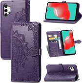 Voor Galaxy A32 4G Mandala Bloem Reliëf Horizontale Flip Lederen Case met Beugel / Kaartsleuf / Portemonnee / Lanyard (Paars)