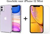 Telefoonhoesje iPhone 12 Mini hoesje apple siliconen transparant case - 1x iPhone 12 Mini Screen Protector