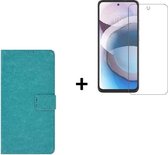 Motorola Moto G20 Hoesje - Motorola Moto G20 Screenprotector - Motorola Moto G20 Hoes Wallet Bookcase Turquoise + Tempered Glass