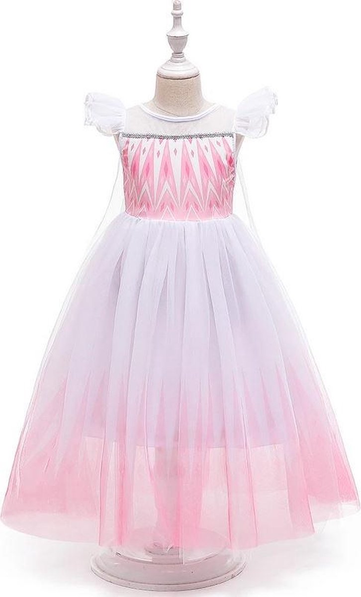 Elsa jurk roze wit Luxe met sleep + kroon (130) Prinsessen jurk verkleed jurk verkleedkleding — afbeelding 10