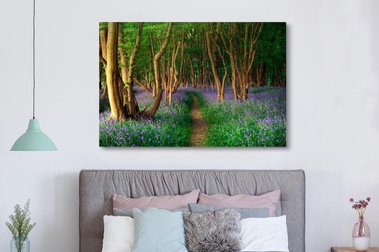 Peintures sur toile - Forêt - Chemin - Fleurs - 150x100 cm - Décoration murale