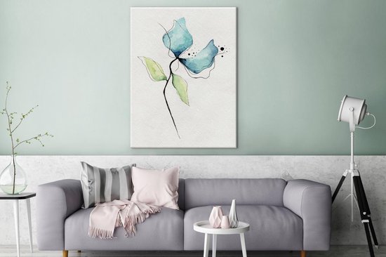 Peintures sur Toile Fleurs - Aquarelle - Blauw - 90x120 cm - Décoration murale