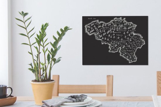 Illustration Zwart et blanc de la België avec montagnes et plans d'eau 40x30 cm - petit - Tirage photo sur toile (Décoration murale salon / chambre)