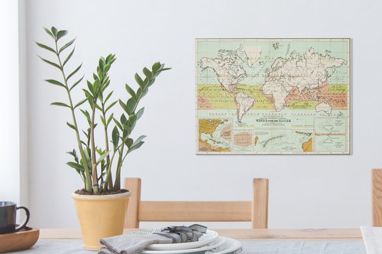 Ancienne carte du monde météorologique sur toile 2cm